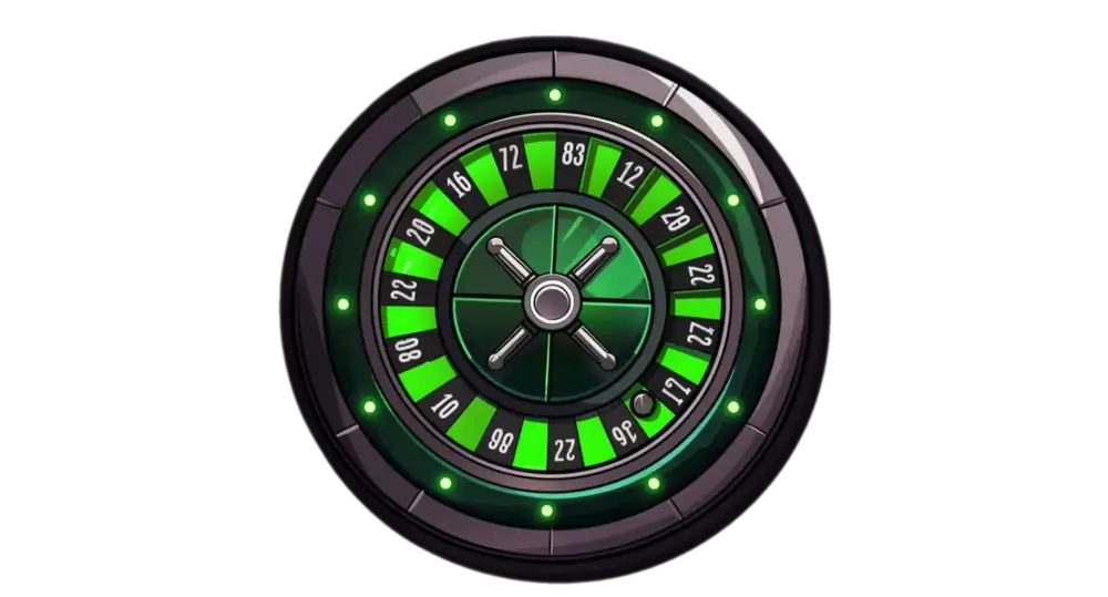 close-up of a futuristic vault door designed as a combination lock with vibrant green and black sections marked by numbers